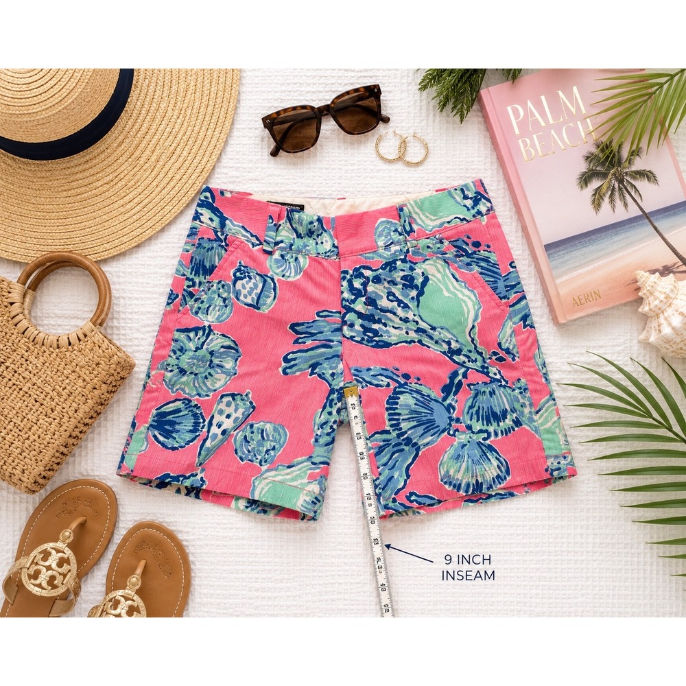 Lilly Pulitzer Pink Seashell Chipper Shorts 9 Inch Inseam Womens Size 00 Cotton